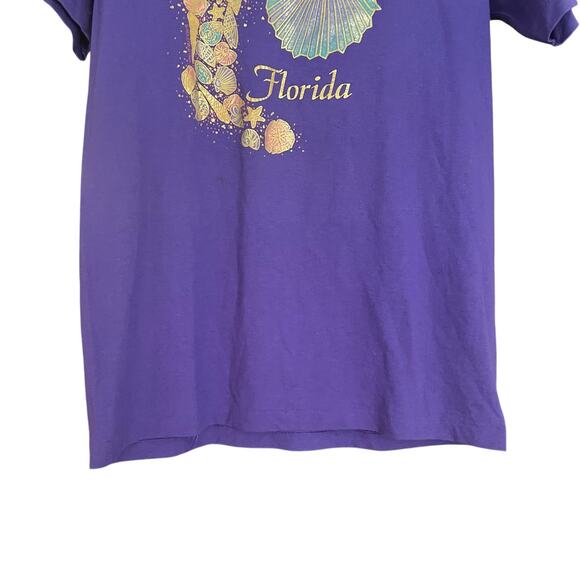 Vintage 90s Sea Shells Florida Graphic Medium T Shirt Large Purple Tourist Tee - Picture 3 of 9